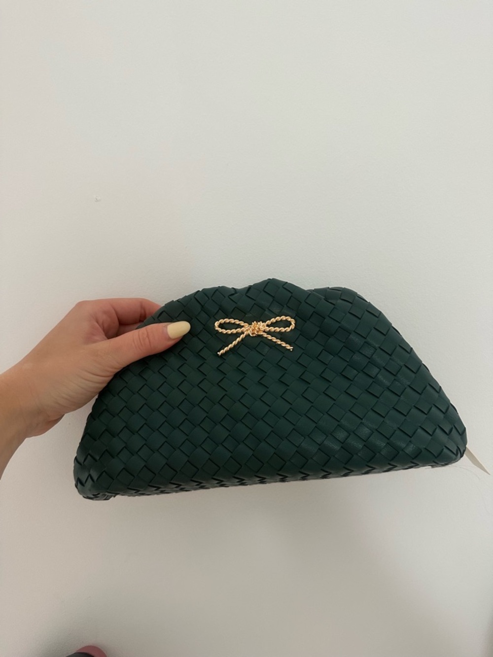 Woven Bow Clutch Bag in Dark Green